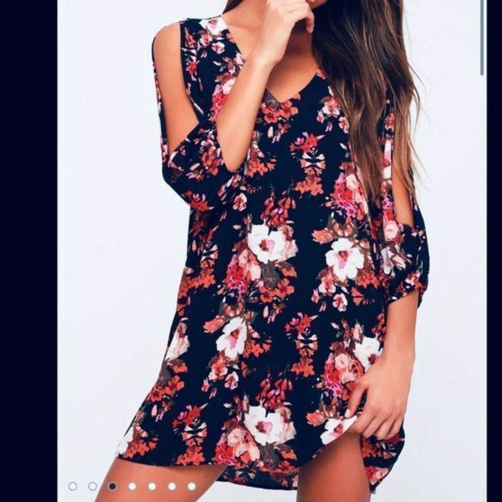 Lulus Shifting Dears Navy Blue Floral Print Dress SMALL